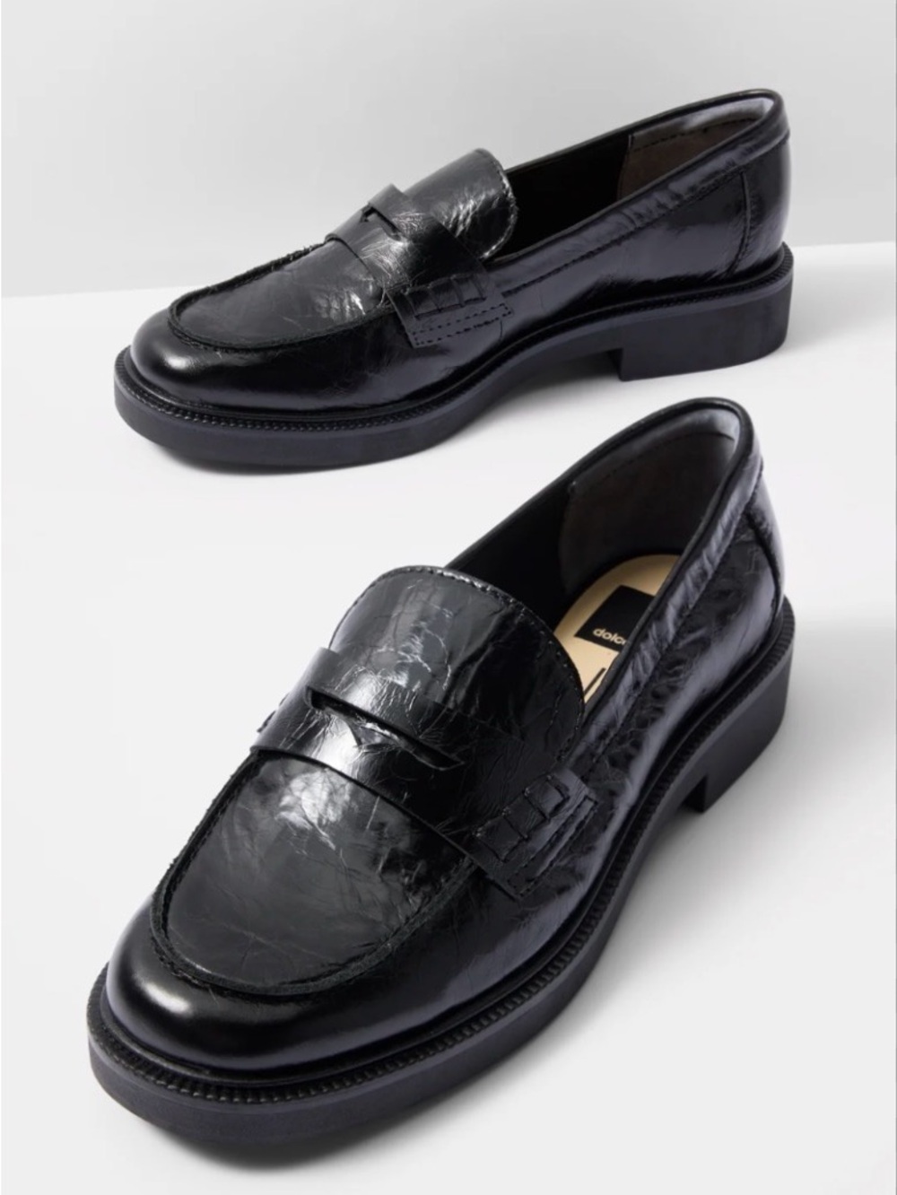 Women’s lug sole Black Leather Penny Loafers - size 6.5